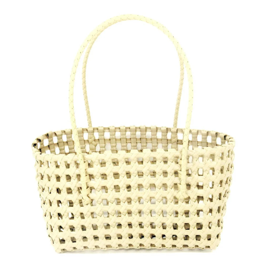 Simple Woven Women's Shoulder Bag Solid Color Large Capacity Tote Bag Hollow Handbag