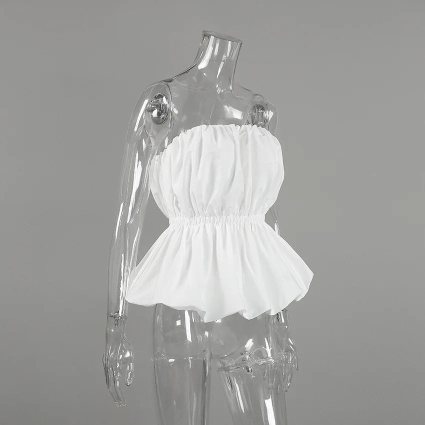 SuperAen European and American Style Fashion Design Sexy Top Unique Design Summer 2026 New White Folds Slimming Tops