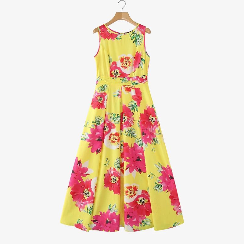 ZANZEA Women Floral Printed Bohemian Sundress 2026 Summer Tank Dress Fashion Sleeveless Waisted Robe Casual Party Maxi Dresses