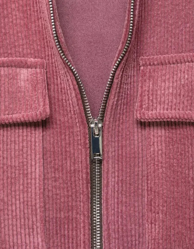 Women Pu Leather Collar Pink Cropped Jacket Corduroy Fashion Long Sleeve Zipper Coat 2026 New Lady Spring Chic Street Outwear