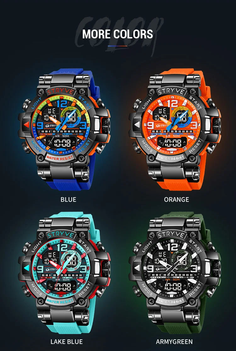 Fashion Stryve Watches S8025 Men's Cool Colorful Sports Digital Watches Fashion Designer Dual Movement Men's Wrist Watch