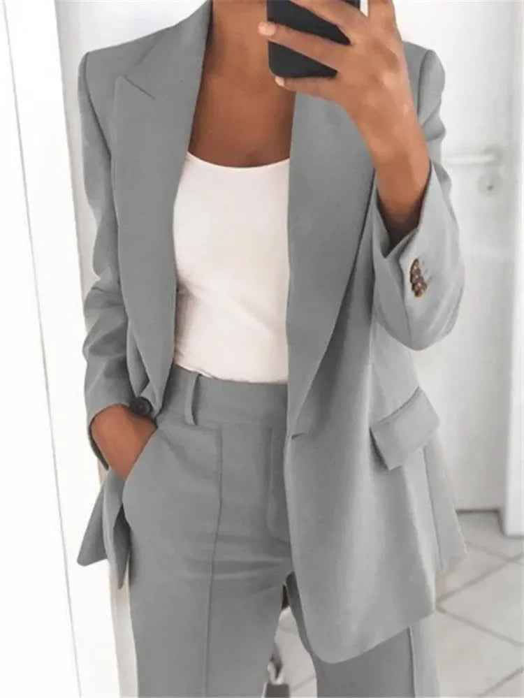 2025 S-5XL Women's Blazer Casual Long-sleeved Top Solid Color Suit Collar Button Simple Temperament Commuter Plus Size Blazer