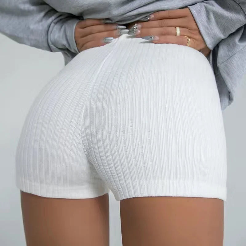 American Style Shorts Women High Waist Sheath Stretch Solid Knitting Hot Trousers Sexy Spice Girls Summer Simple Sporty Casual