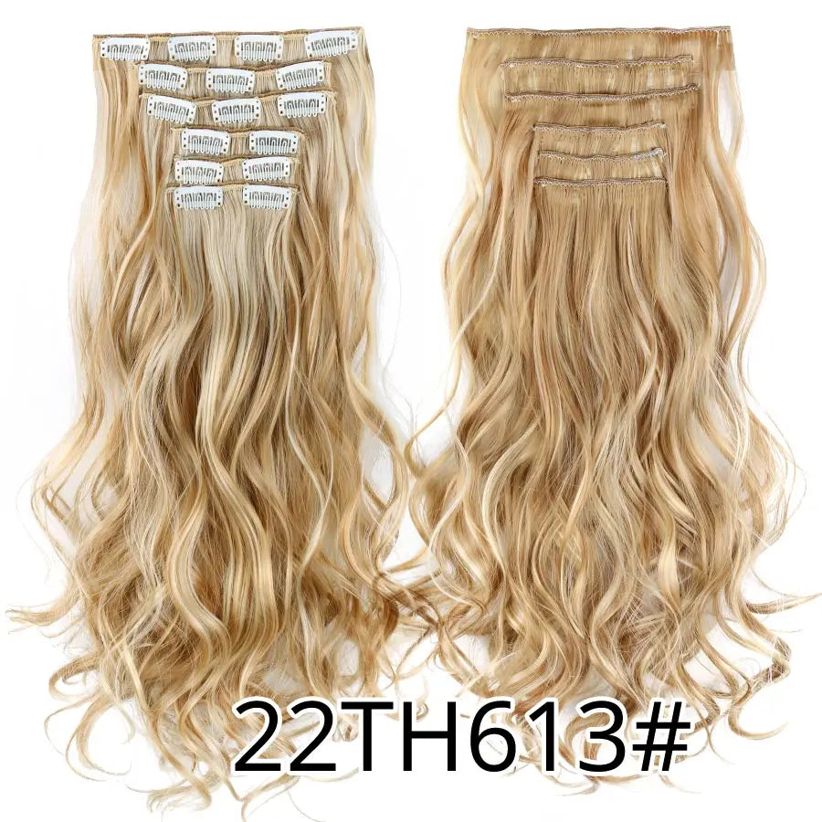 22 Inches Synthetic Long Straight Hairstyle 16 Clips 6Pcs/Set Hair Extensions Blonde Black Hairpieces Heat Resistant For Women