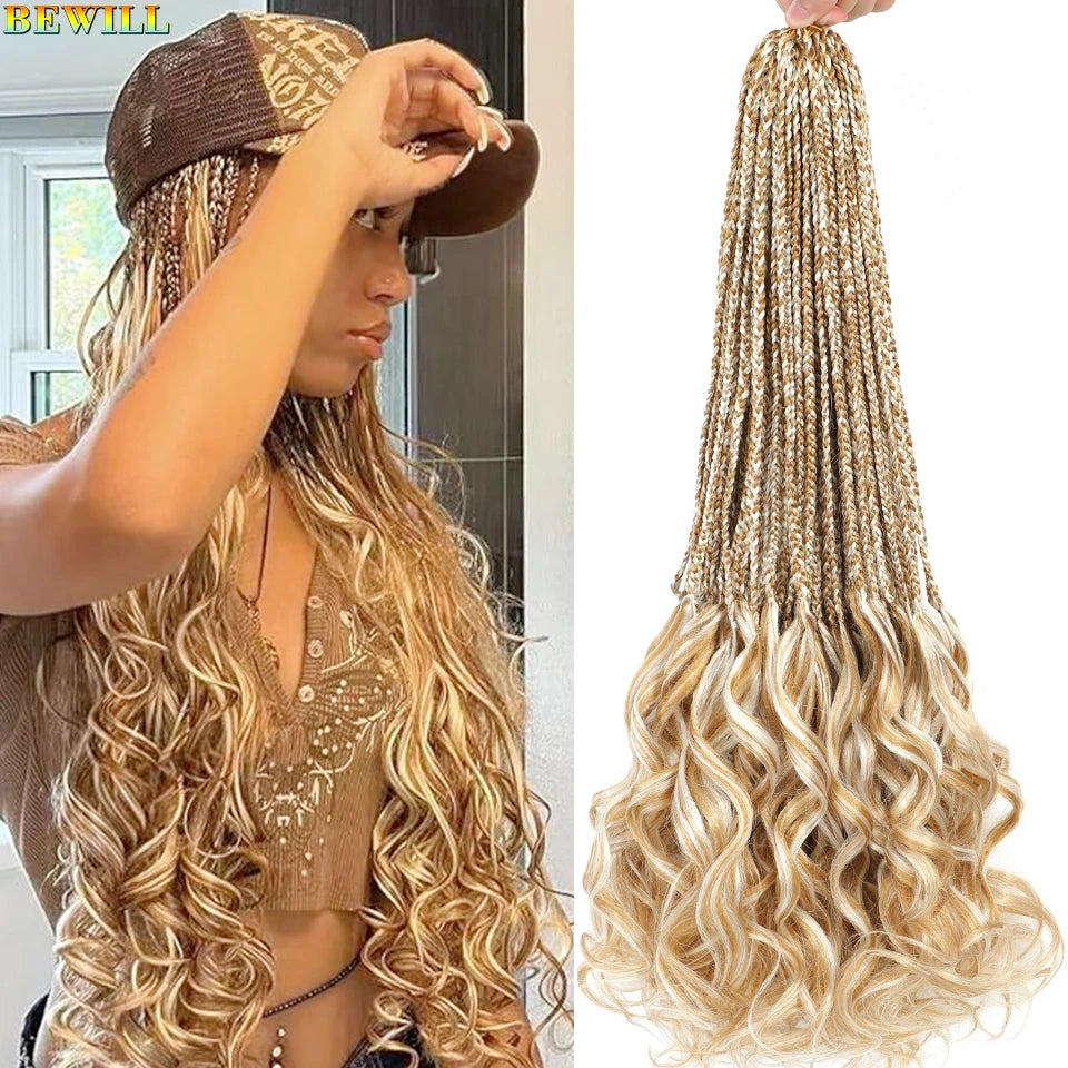 14 18 24 Inch French Curl Crochet Braids Boho Goddess French Curl Box Braids Crochet Hair Synthetic French Curly Braiding Hair