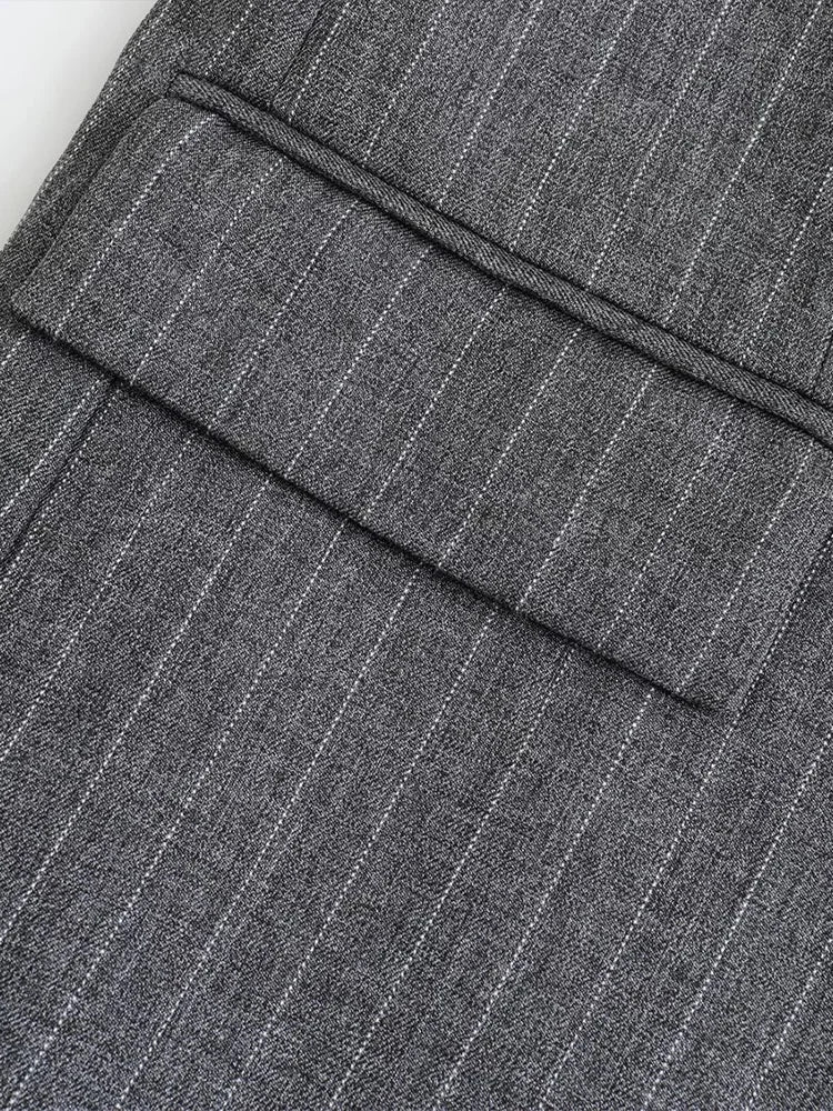 Willshela Women Striped Pockets Single Breasted Blazer Notched Neck Long Sleeves