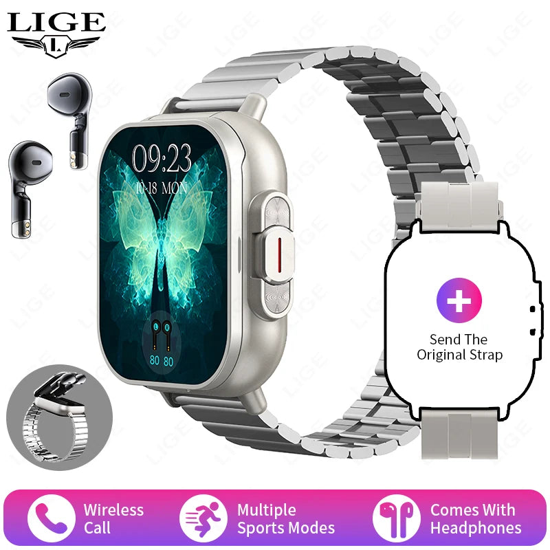 TWS 2 In 1 Smartwatch Earphones Sports Smart Watch Wireless Bluetooth Calling Health Monitor Fitness Record Watches With Headset
