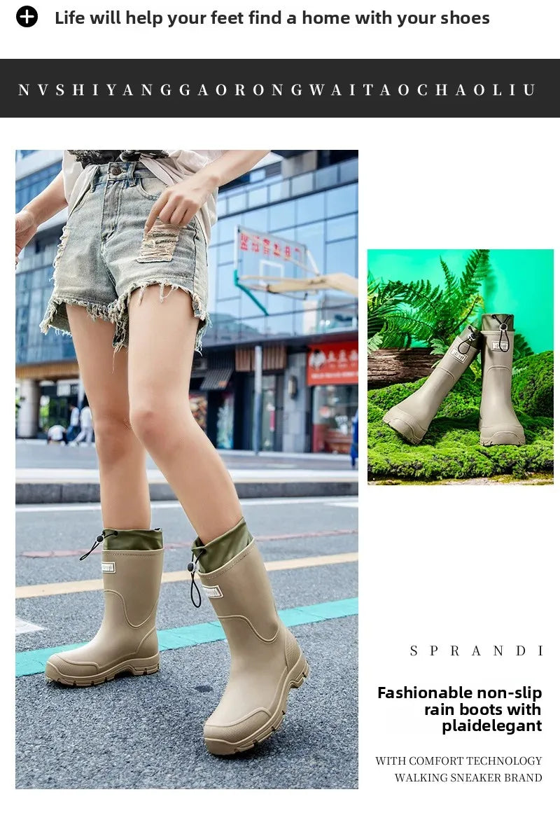 Men's Lightweight Waterproof Fishing Rain Boots Anti-slip Wear-resistant PVC Boot Tube round Toe EVA Insole Plain Color Adult