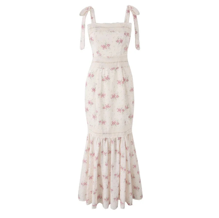 Women White Pink Floral Print Fishtail Skirt Set Chic V Neck Puff Sleeve Ruffle Button Crop Top Suit Elegant Lady Wedding Outfit