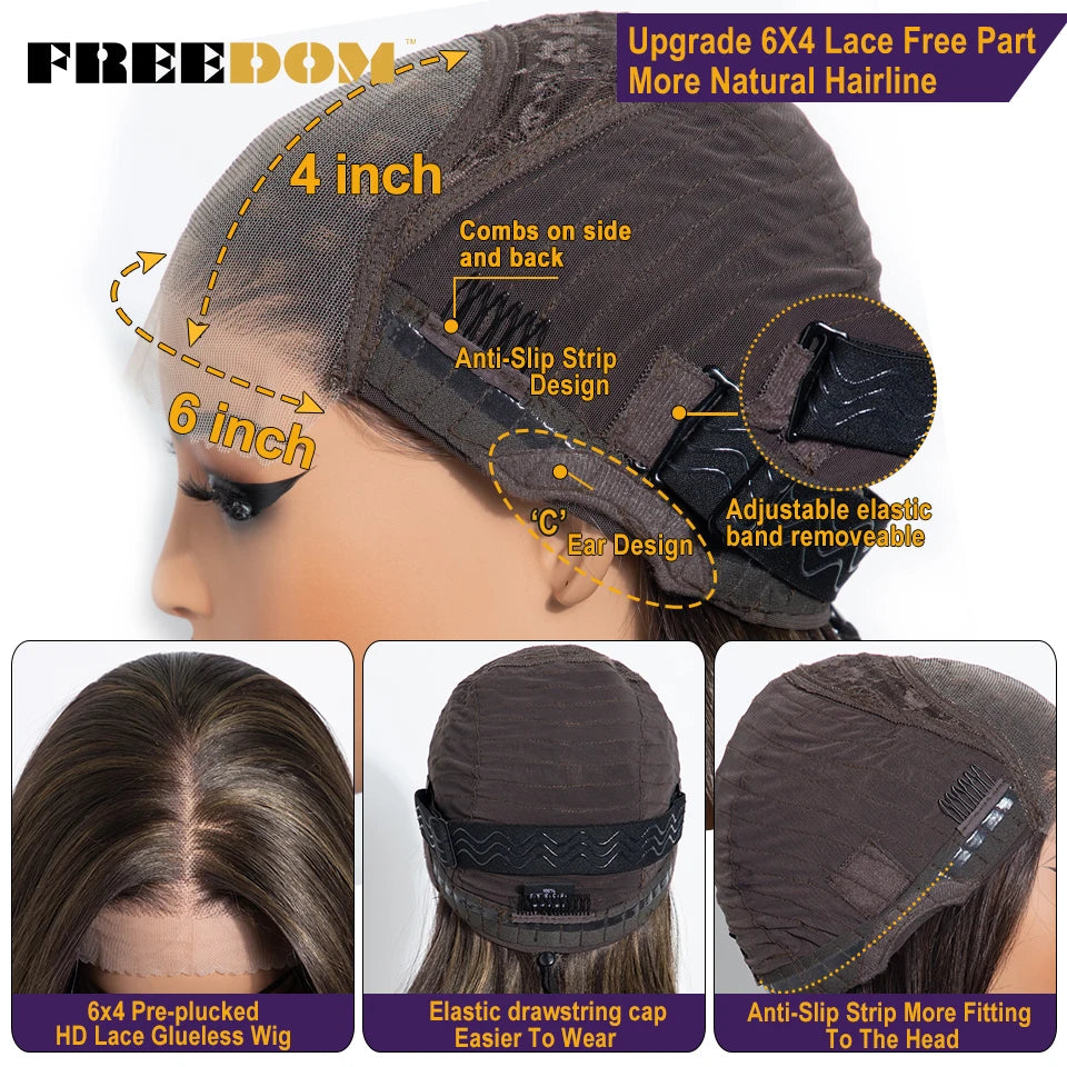 FREEDOM Synthetic Lace Front Wigs For Women 20" Layered Ombre Brown Blonde Wig 6x4 Pre-plucked Easy Wear And Go Glueless Wigs