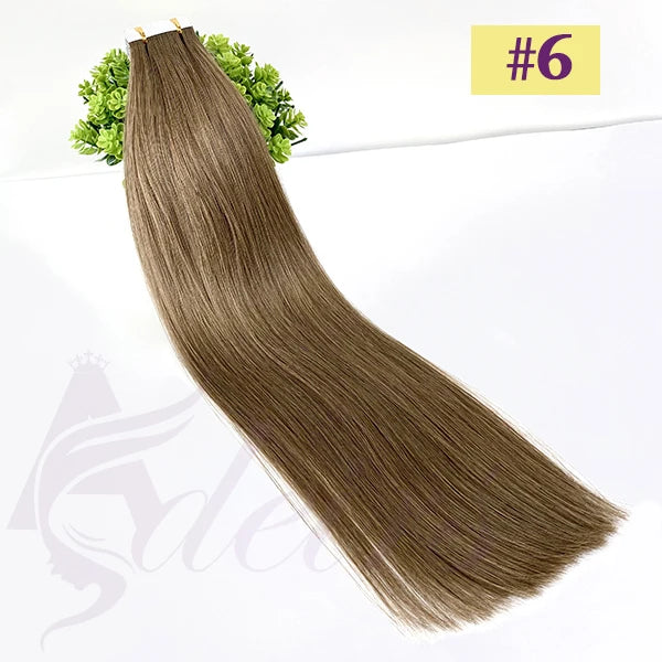 ADEIRS Straight Tape In Human Hair Extensions 100% Real Hair Extensions 16"-24" Black Brown Blonde #613 Invisible Tape In