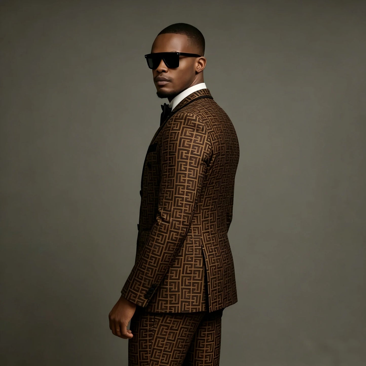 Men Suits 2 Piece Peaked Lapel Double Breasted Fashion Prom Suits Slim Fit Blazer Sets Brown Plaid Mens Wedding Wear Coat+Pant
