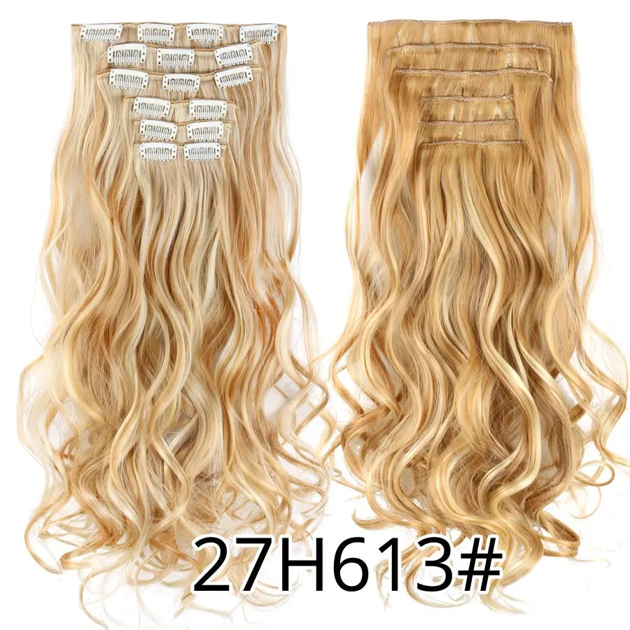 22 Inches Synthetic Long Straight Hairstyle 16 Clips 6Pcs/Set Hair Extensions Blonde Black Hairpieces Heat Resistant For Women