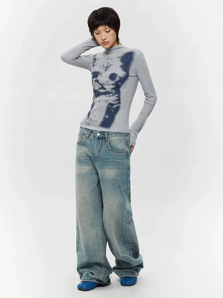 Kimutomo Streetwear Cat Graphic T Shirts Women Long Sleeve Korean Fashion 2000s Clothes Y2k Tees Female Harajuku Spring
