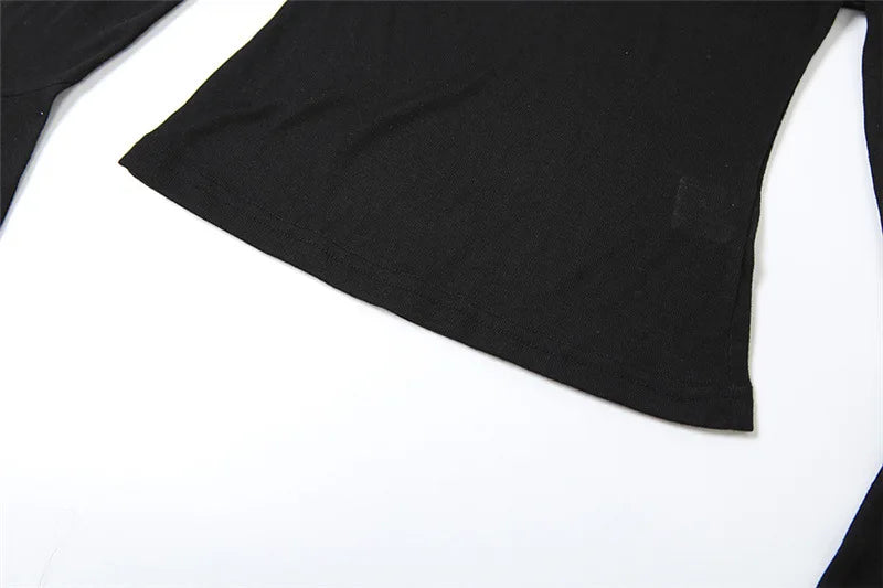 Y2k Aesthetic Women Translucence Tee Shirts Slash Neck Long Sleeve Solid Casual T-Shirts Vintage Off Shoulder Sexy Cute Tshirts