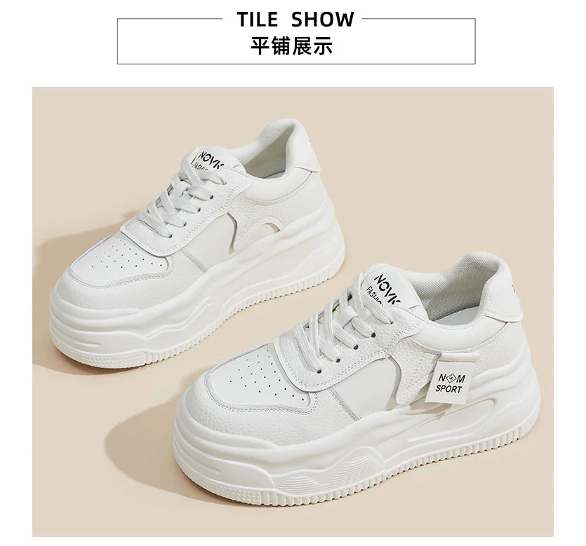 Fujin 8.5cm Genuine Leather Women Vulcanize Chunky Sneakers Women Summer Hidden High Heels Platform Wedge Summer Mesh Shoes