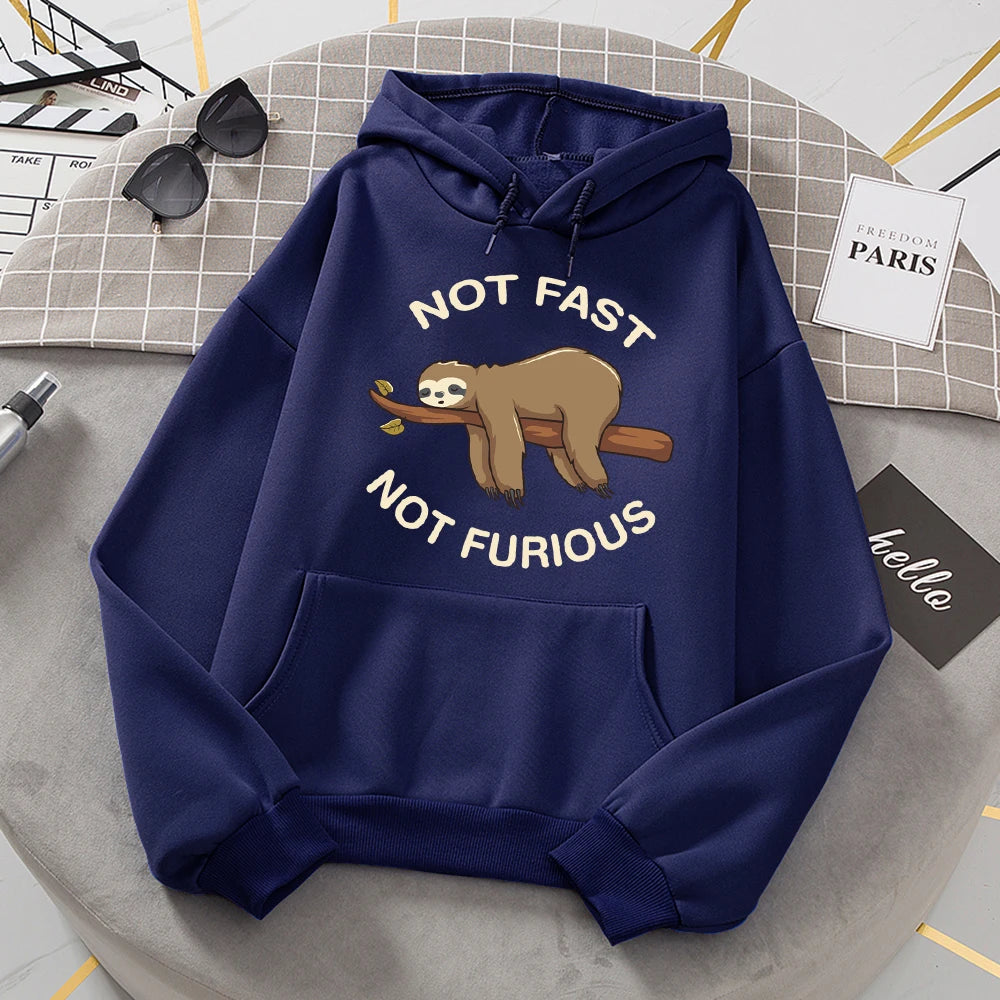 Not Fast Not Furious Sloth Sleeps Hanging From Branches Hoodies Women Novelty Fashion Hoody Loose Basic Hoodie Casual Warm Tops