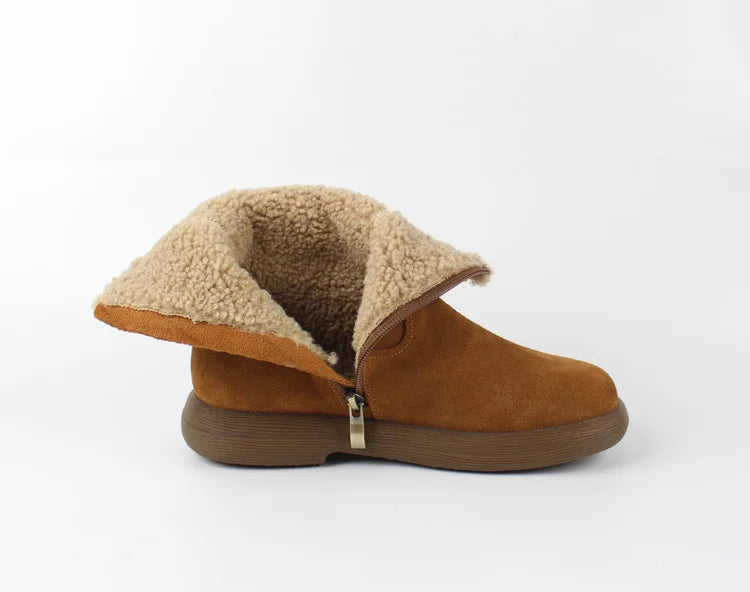 Careaymade-Genuine cow leather Snow cotton round head flats woolen short boots plush warm snow boots Oversized shoes size 35-43