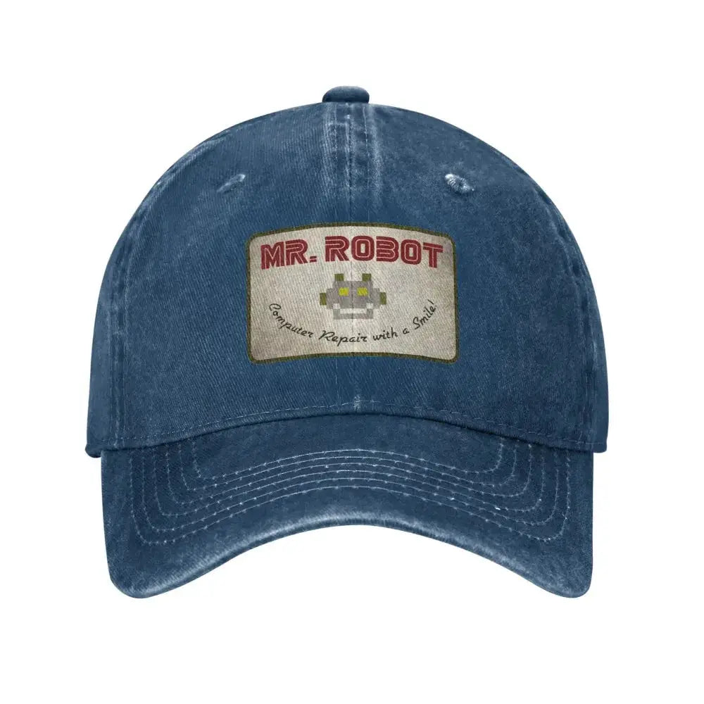 Computer with Sourires Anime Funny Mr Robot Custom Retro Cowboy Washed Baseball Caps for Men Denim Sun Hat Hip Hop Cap BAZAARHUBO