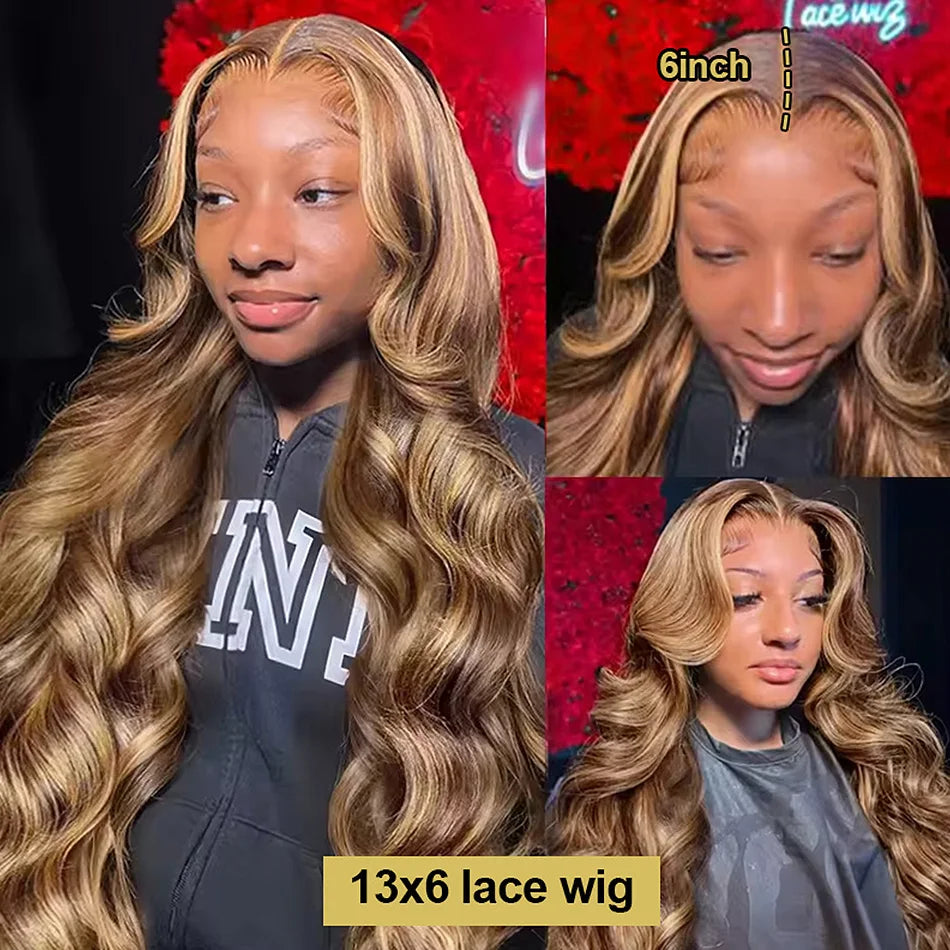 30 40 Inch 4/27 Highlight Body Wave 13x6 Lace Front Wig Brown Color 13x4 HD Lace Frontal Wig Ombre Blonde Human Hair Wig