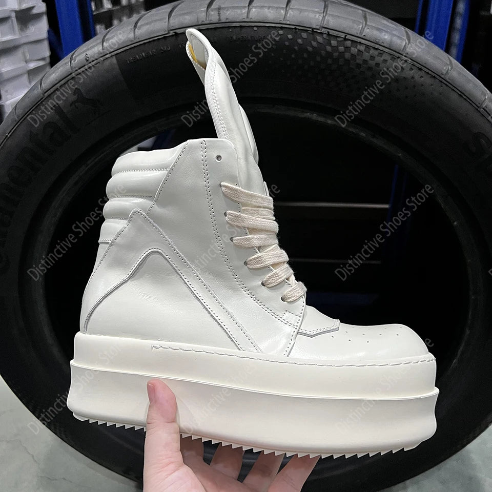 Brand RO Double Bottom Fashion Shoes Designer Women Ankle Boot Platform 6cm Original Casual Men Shoes Luxury Leather Zip Shoes