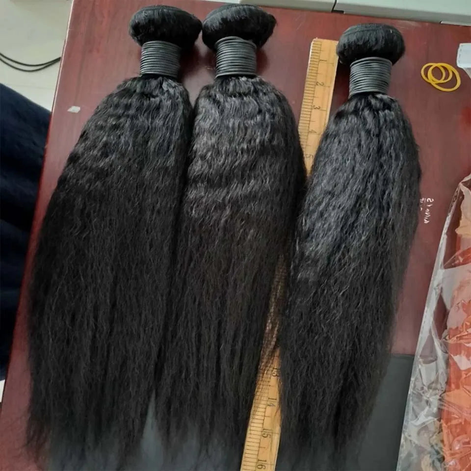 8-40 Kinky Straight Human Hair Bundles Coarse Yaki Weave Bundles Brazilian Raw Human Hair Extensions Sale for Women Double Weft