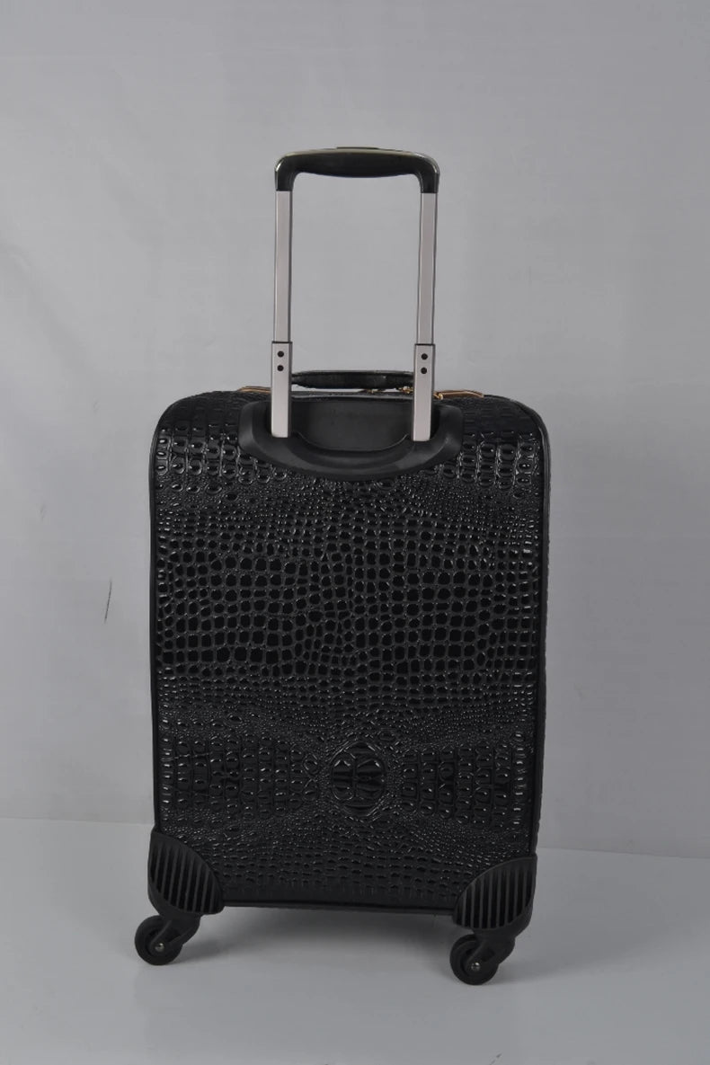Crocodile pattern leather rolling luggage 16/20/24 inch boarding trolley suitcase real leather men's and women's travel luggage