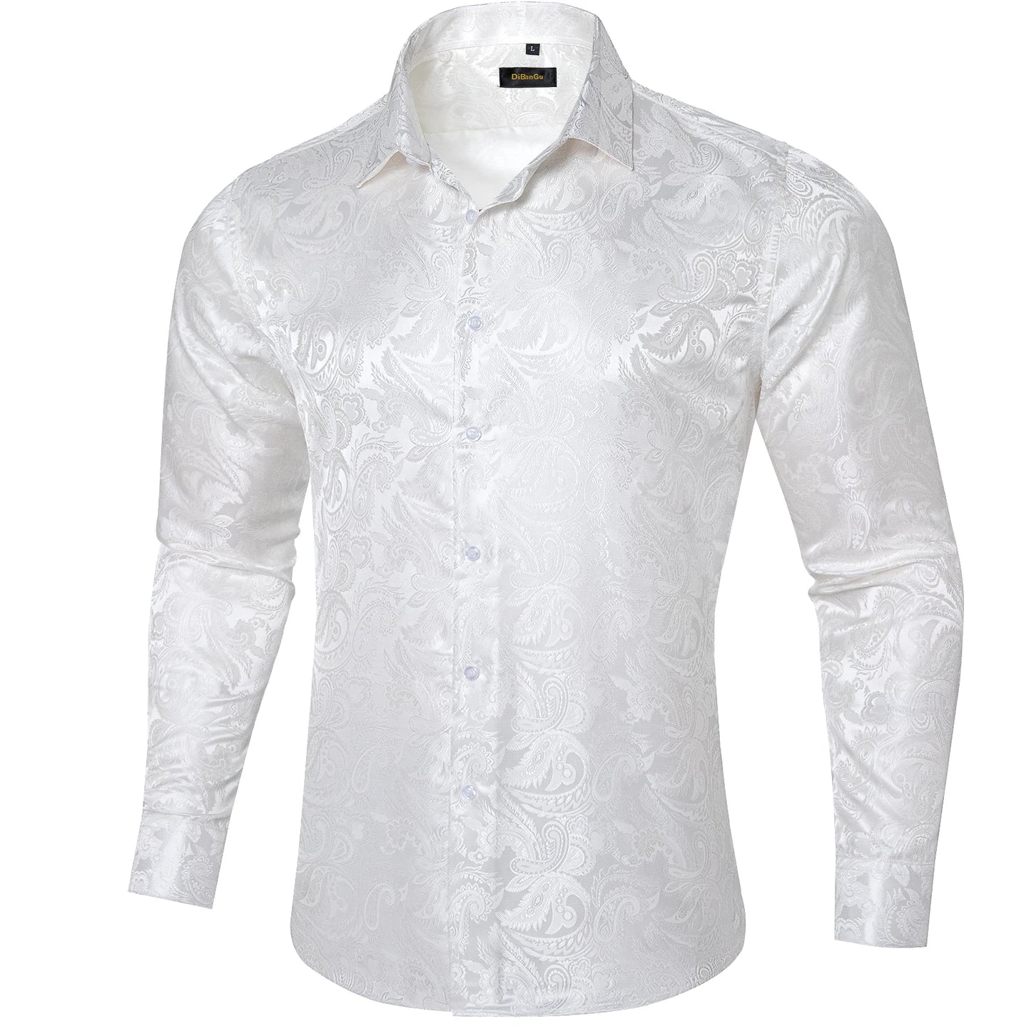 Luxury Purple Paisley Polyester Shirts for Men Long Sleeve Wedding Prom Men Clothing Button Down Collar Social Dress Shirt