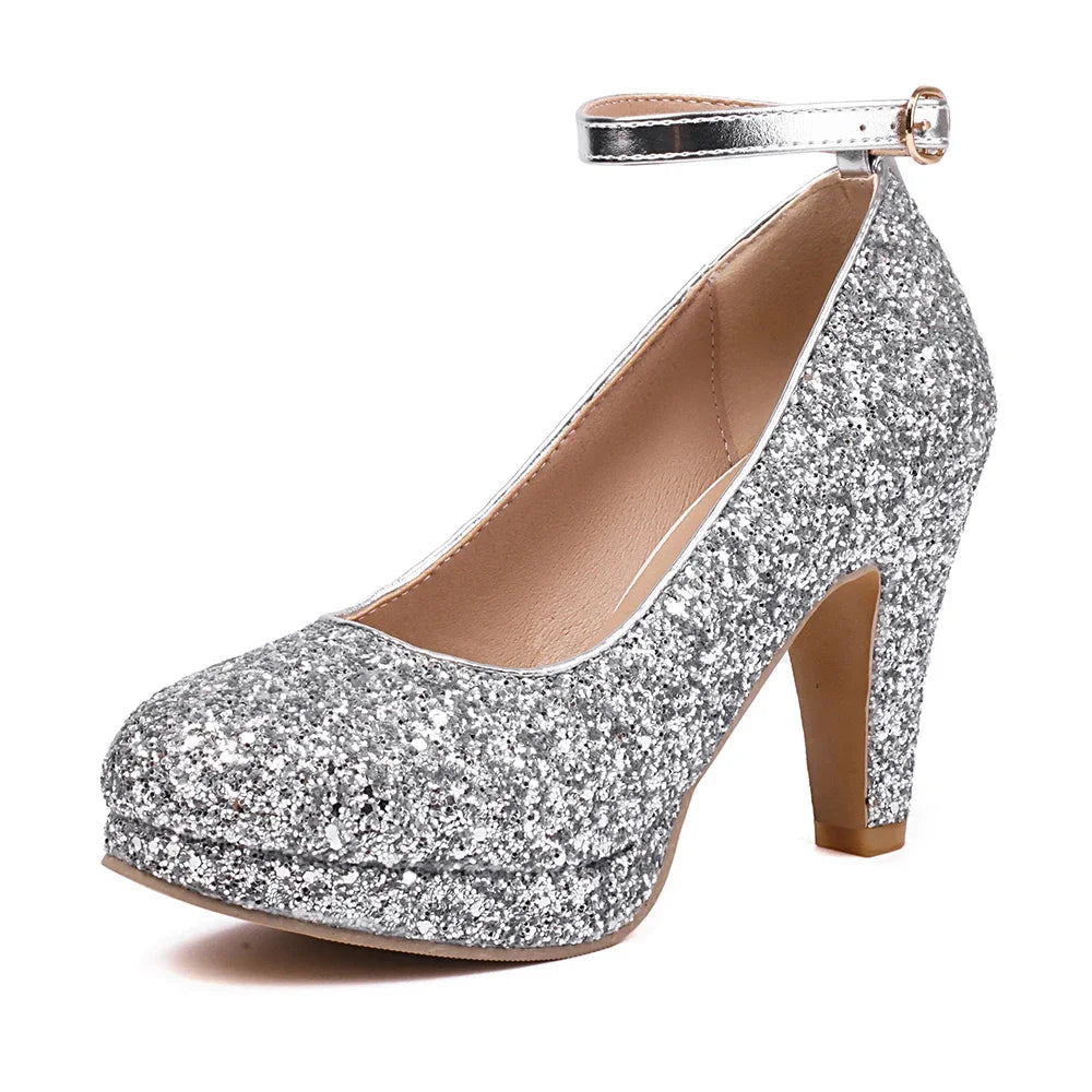 2025 Summer New Shiny Sequins High Heels Women Platform Sandals Party Dress Wedding Pumps Ladies Shoes Gold Silver Zapatos Mujer