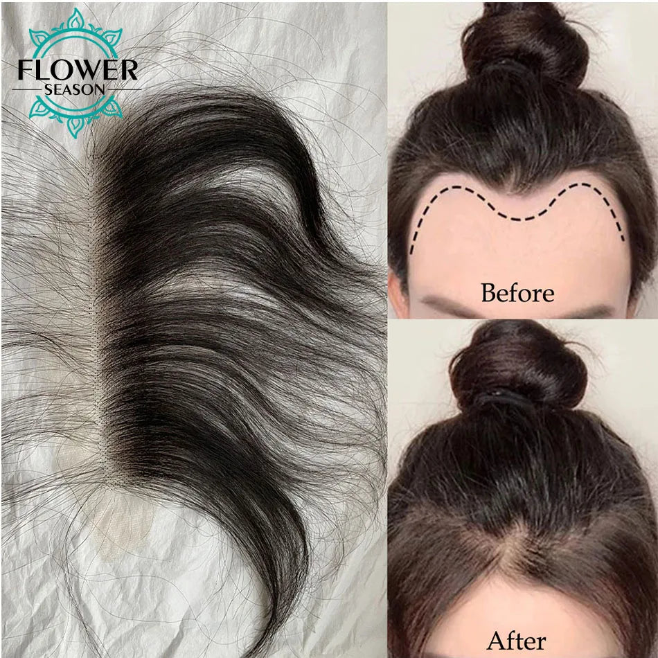 HD Lace Hairline Hairpieces Replacement Fringe Bang Hack Natural Baby Hair Bangs Fringe Forehead 6*1 inch Natural Color