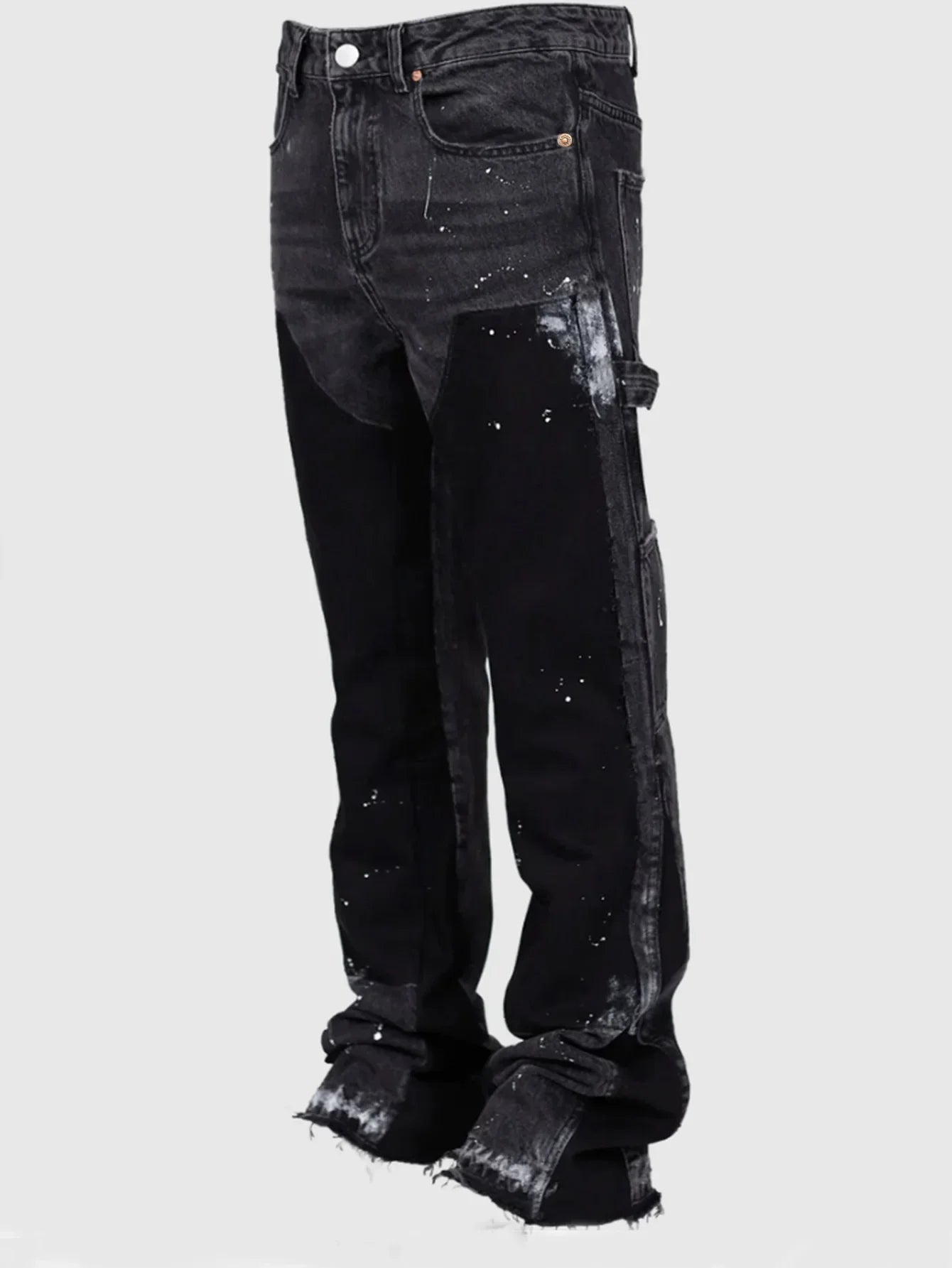 2025 Men's Fashion Jeans Work Pants, European and American Fashion Workwear Elastic Patchwork Denim Layered Flared Pants S-XXL