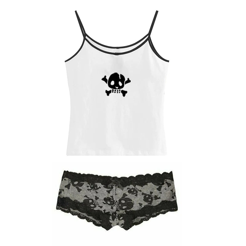 Spice Girls Skull Lace Y2k Tank Top Harajuku Graphic Print Rock Goth Crop top Hip Hop Retro Sleeveless T-shirt Punk Street Sling