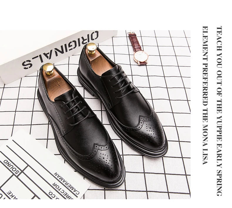 High Quality Brogues Leather Shoes Men Classic Men's Dress Shoes Formal Office Wedding Shoes For Men Casual Business Shoes