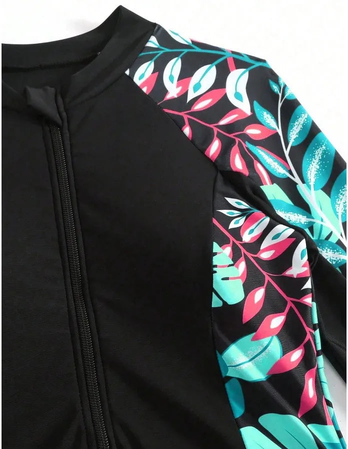 Burkini Femmes Swimwear Long Sleeve Black Tunic Swimsuit Full Leggings Front Zipper Swimming Suit Sun Protection Two Piece