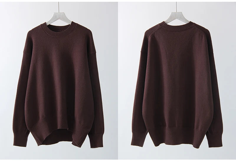 Oversize Burgundy Womens O Neck Knitwear Sweater Warm Winter Pullover