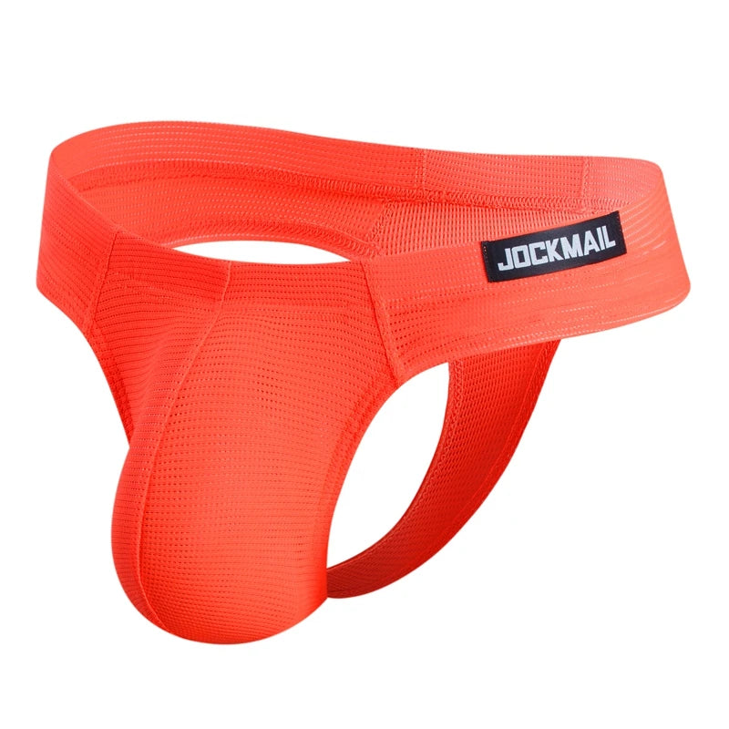 JOCKMAIL Sexy Men's G-string Fashion Low Waist Solid Color Male Thongs Underwear Breathable Mesh Sports Underpants Shorts