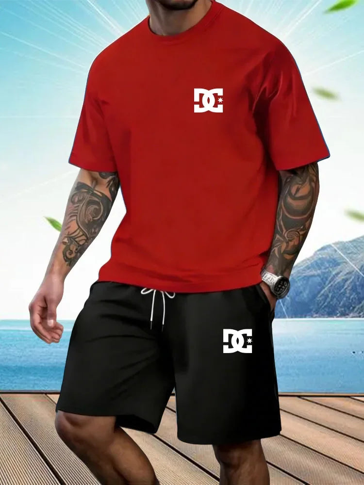 New Men's Sportswear Short Sleeved T-shirt and Sports Shorts Summer Casual Jogging Pants Set Men's Two-piece Set