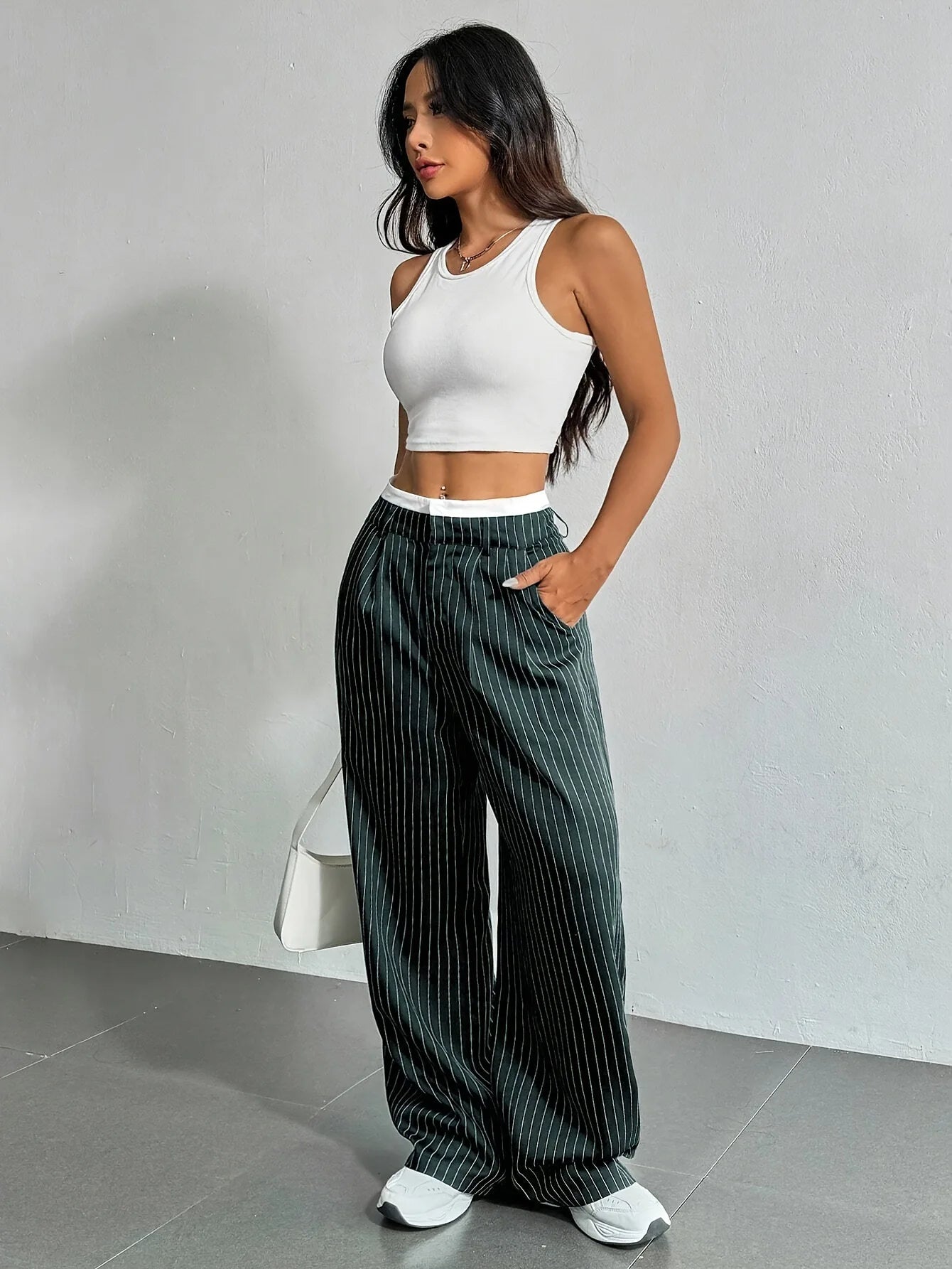Fashion Pants Women's Stripe Straight Pants 2024 Autumn Winter High Waisted Casual Suit Pants Office Lady Women Trousers Bottoms BAZAARHUBO