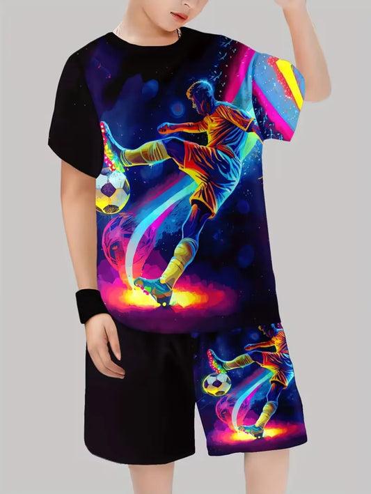 2026 Summer Children's Sports Set Football 3D Print Soccer Jersey Sets for Children Quick-Dry T-Shirt Shorts Children's Clothing