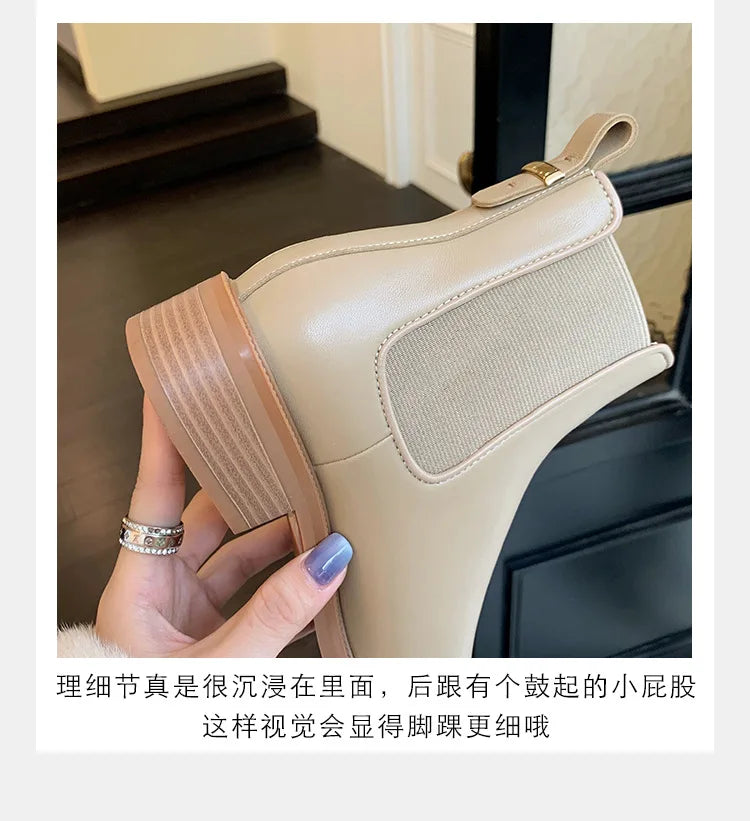 2026 Autumn/Winter Ankle Boots Women Basic Chelsea Botas Mujer Low Thick Heels Short Booties PU Leather Slip On Stretch Botines