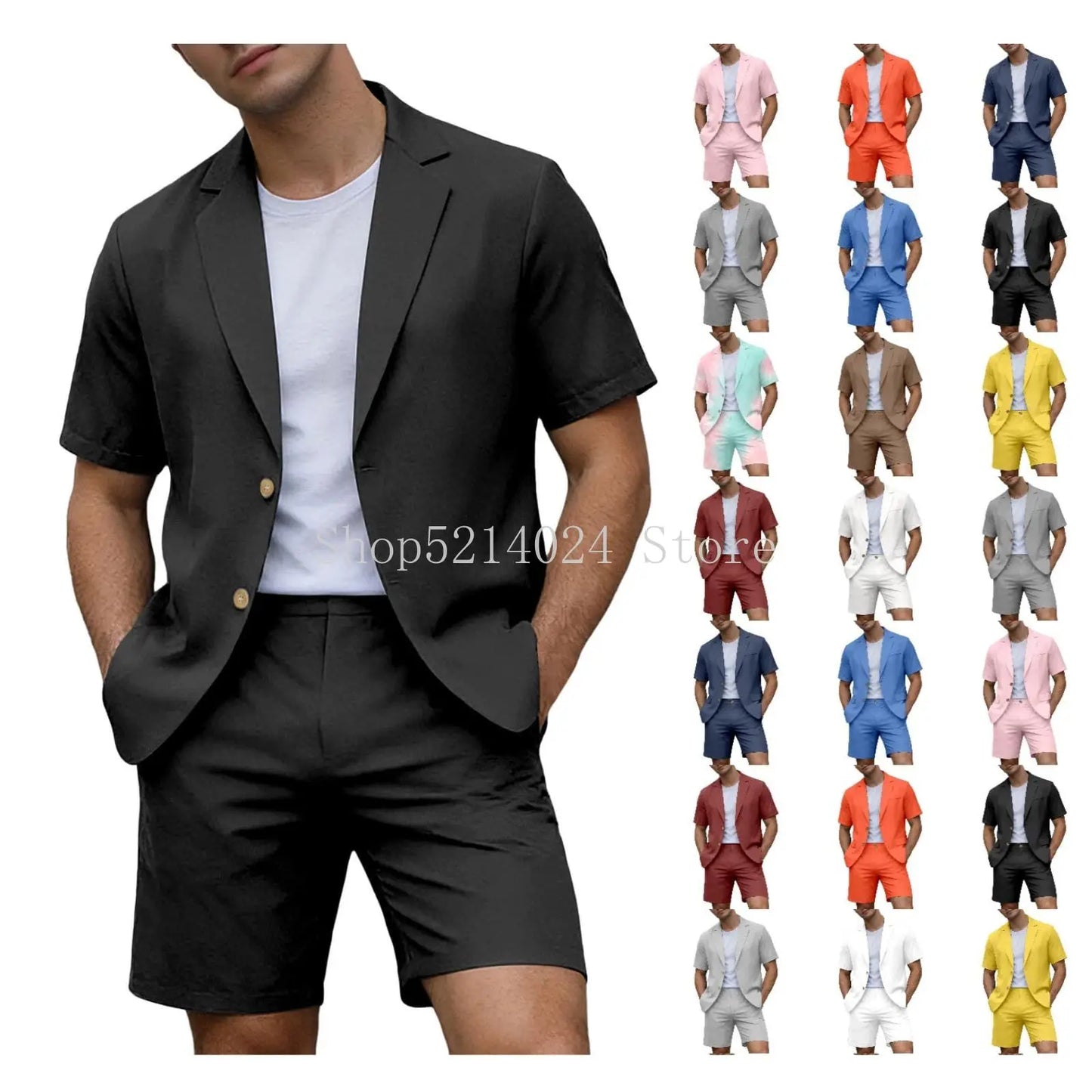 Suits for Men Short Sleeve Blazer Jacket Shorts Set Lightweight Wedding Party Business Casual Formal Outfits