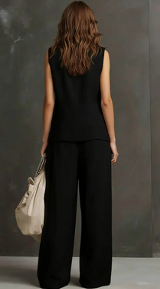 Outfits For Women 2 Piece Set Single-breasted Vest Pocket Solid Color Top Women Pocket Wide-leg Trousers Women's New Summer Suit