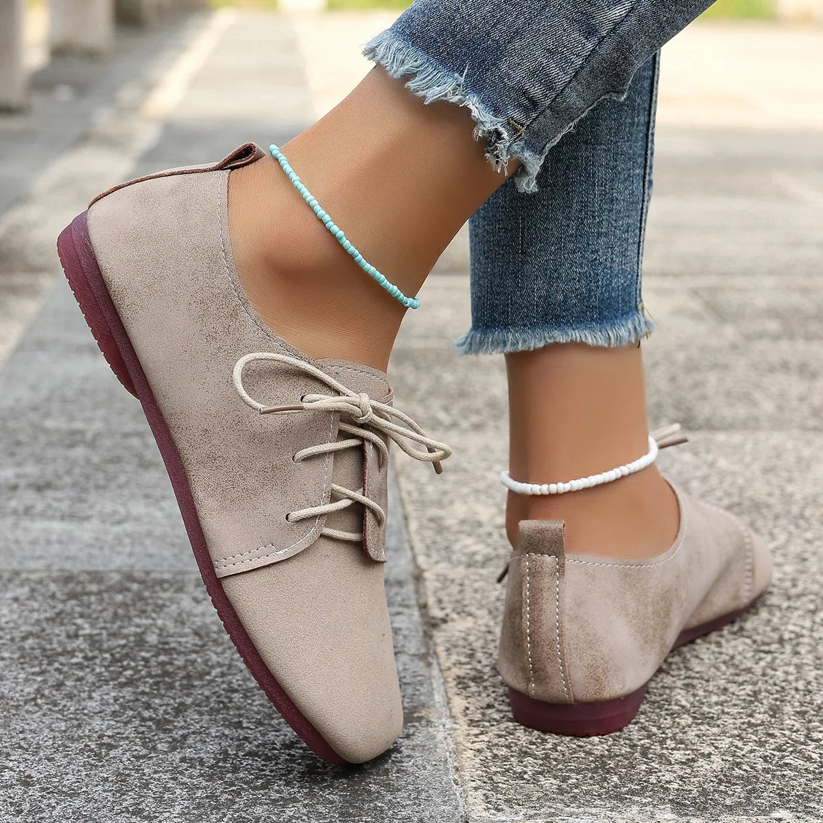 Comemore Spring Women's Flat Shoes Fashion Round Toe Lightweight Lace-up Soft Single Shoes Outdoor Casual Sneakers Mocasines