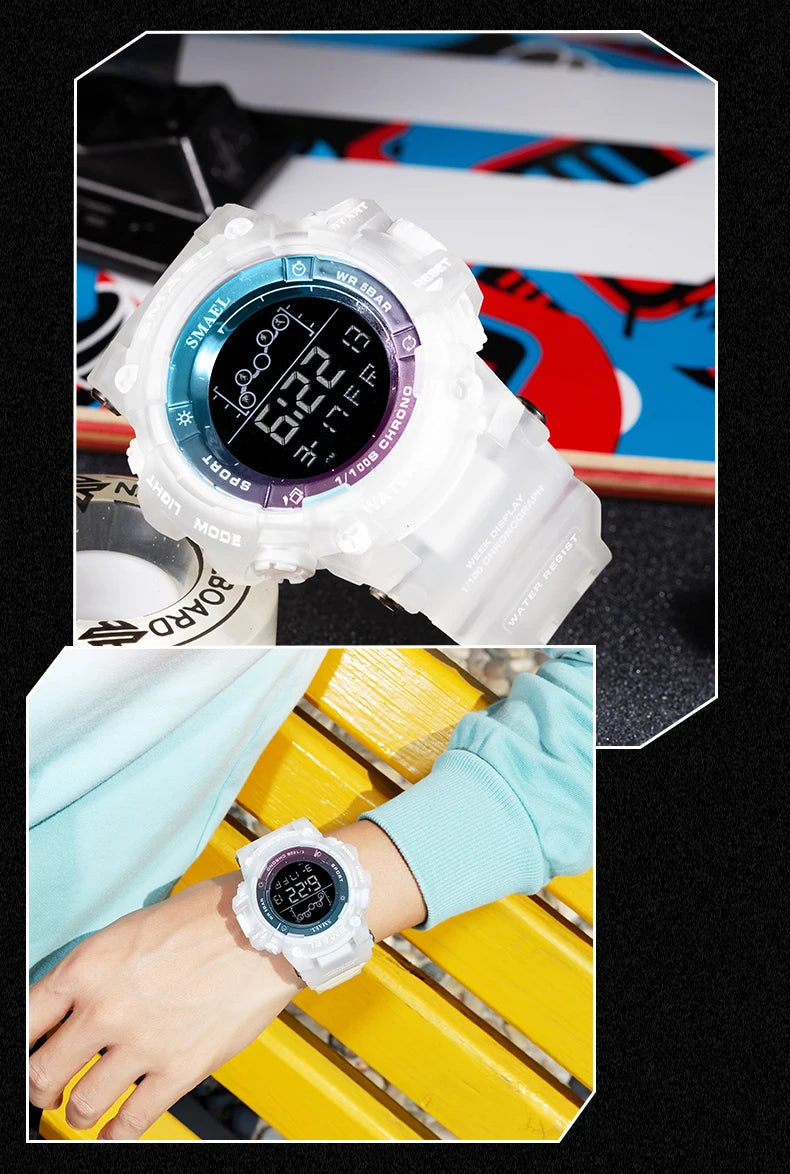 SMAEL Digital Watch LED Alarm Clock Military Watches Big Dial Digital Wristwatches 8082 Sport Watches for Men