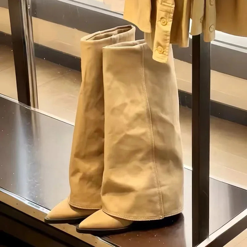 Women Chunky High Boots Pointed Toe Shoes Sexy Lady Dress Gladiator Autumn New 2024 Trend Retro Fad Woman Boots Goth Botas Mujer