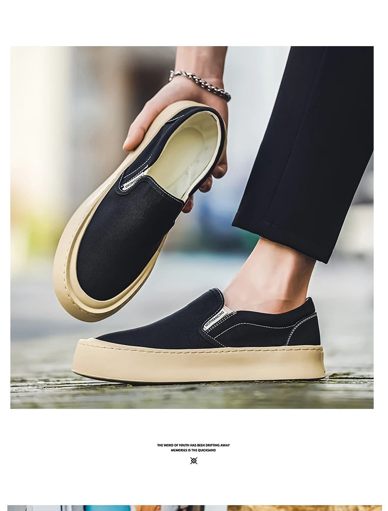 New Arrival Low Price Mens Breathable High Quality Casual Shoes Solid Color Canvas Casual Shoes Slip On Men Fashion Flats Loafer