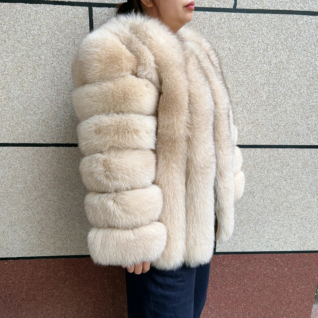HUAQIUMEISI Real fox fur coat women's autumn and winter vertical bar natural fox jacket new fashion silver fox fur coat