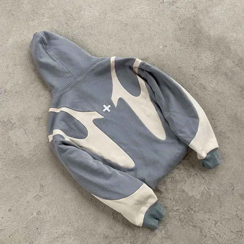 Retro Letter Printed Devil Pattern Hoodie Y2K Harajuku Zip Up Sweatshirt
