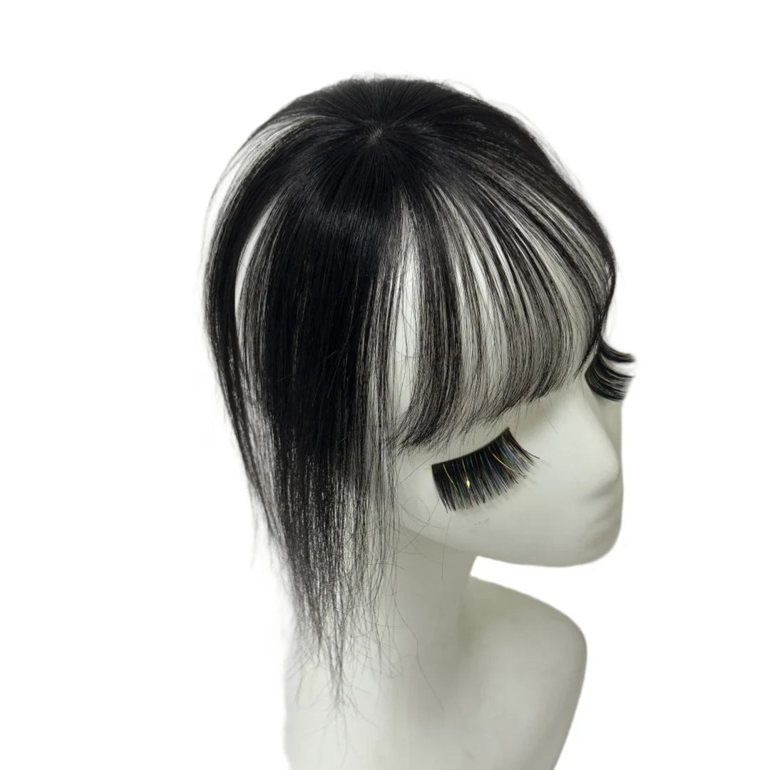 360° Coverage Natural Black Human Hair Bangs Clips in Hairpieces for Women False Natural Bangs with Thinning Hair Extensions