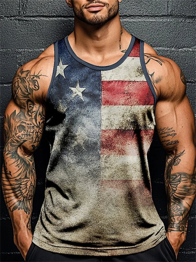 3D Printed American Flag Graphic Tank Top Men's Summer New Sleeveless Vest Hip Hop Men Casual Streetwear Vest Men Sport Gym Vest